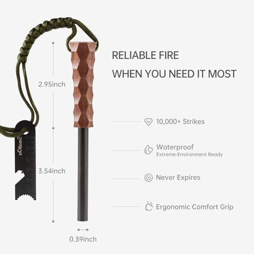 Ferro Rod Fire Starter, Survival Flint and Steel Fire Starter Kit for Hiking, Bushcraft,Camping Essentials Gear, Emergency Supplies - Ideal Gift for Explorers - color: Black Walnut