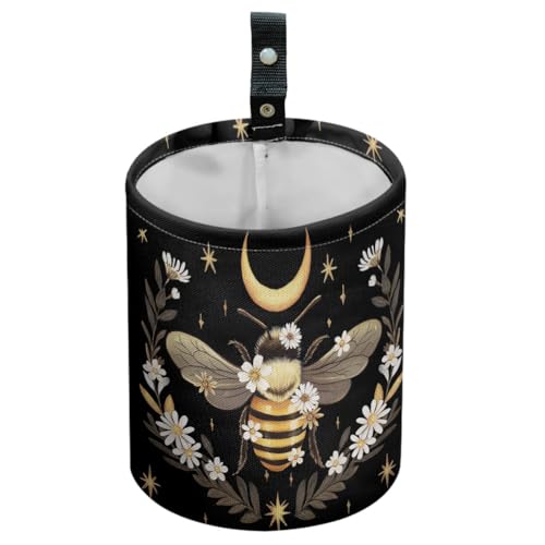 Bee Daisy Car Trash Can Flower Moon Waterproof Car Garbage Can Car Seat Back Hanging Trash Bag Portable Camping Garbage Bin Storage Bag Collapsible Trash Container for Car 5.9 x 7.3 in - color: Bee daisy flower