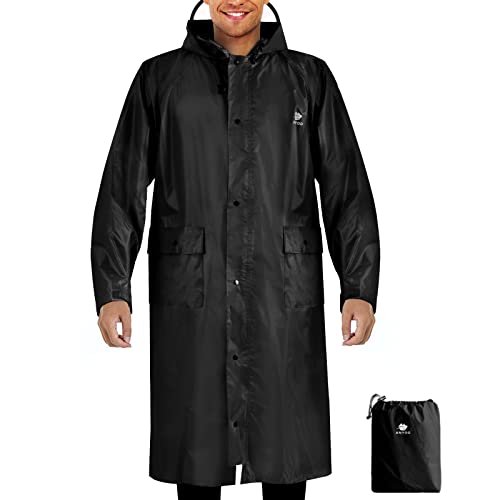 ANYOO Waterproof Raincoat Men Women Packable Hooded Reflective Pockets | Adjustable drawstrings & cuffs for windproof fit，breathable material, non-sticky comfort for all-day wear - color: R Black