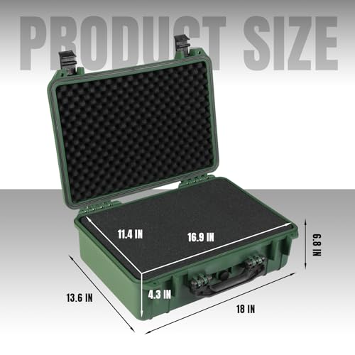 Jack Boss Waterproof Hard Camera Case with Pre-cut Foam,Green | Portable Protective Hard Shell Case With Updated Plastic Material,Fit Drones,Camera,Equipments,18x13.6x6.8 Inch - color: GREEN