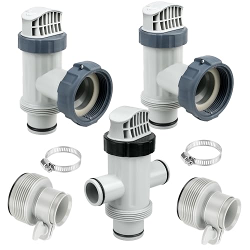 Above Ground Plunger Valves with Pool Hose Adapter B for Intex Above Ground Pool & Pump, Pool Parts and Accessories On/Off Plunger Valve Replacement & 25009 Hose Conversion Adapter 1 1/4 to 1 1/2