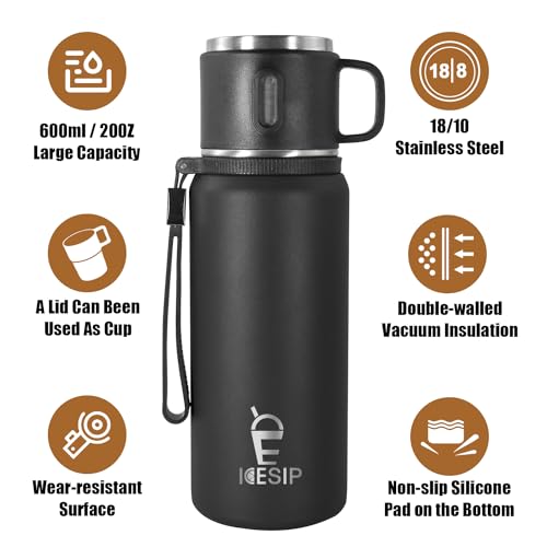 Stainless Steel Insulated Bottle, 33oz with cup Vacuum Insulated Water Bottle, Thermo for Hot Drinks/Cold Drinks,24-Hr Insulation Commute, Travel - color: Black, size: 33 Ounces