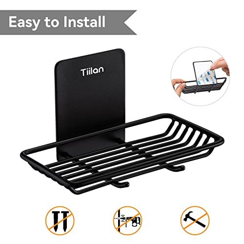 Self Adhesive Bar Soap Dish for Shower, Bathroom Soap Holder Wall Mount – Stainless Steel, Black - color: Black