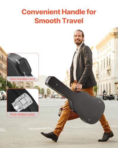VEVOR Acoustic Guitar Hard Case, 43.31 in Gourd-Shaped Guitar Hard Case, With Lock Latch Key Handle, PVC Padding Soft Lining Water-Resistant Hard Shell Guitar Case, for 39-41 in Acoustic Guitar, Black | With Lock Latch Key Handle, PVC Padding Soft Lining