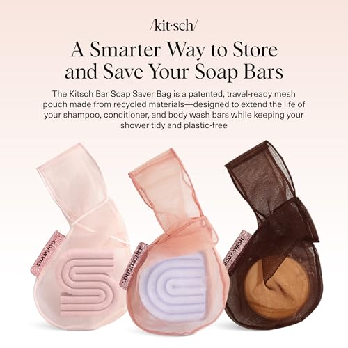 Kitsch Soap Saver Bag – Patented Mesh Bag Soap Holder – 3pc Set | for Shampoo and Conditioner Bars – Extends Use & Prevents Soggy Mess – Recycled Beauty Mesh Pouch, Eco-Friendly - color: Blush, Terracotta & Chocolate