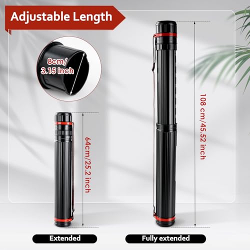 DEWEL A0 Poster Tube 25.2"-42.5", Adjustable Blueprint Tube with Strap - color: Black (Striped), size: Large