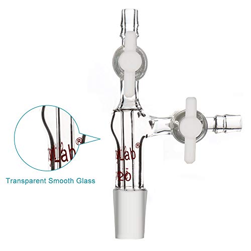 stonylab Glass Vacuum Transfer Adapter, Borosilicate Glass Vacuum Adapter with PTFE Stopcocks and 14/20 Inner Joint - size: 14/20 Joint