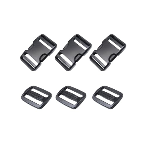 Heavy Duty Side Release Buckles with Plastic Tri Glide Slides - style: 1-1/2 Inch - 3 Sets