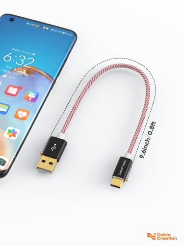 Short USB C to USB A 0.8ft,USB A to Type C Cord for iPhone/Laptop/Carplay | Anti Tear Braided, 0.5ft~10ft, 3A Fast Charging, 480Mbps, 56Kohm Pull-up Resistor,for Powerbank Cellphone Android Auto - color: Red, size: 0.8FT