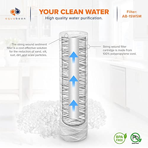 Aquaboon Whole House 5 Micron 10 x 2.5 String Wound Sediment Water Filter Cartridge Replacement Compatible with Well Water Filter WHKF-WHSW, 6-Pack - size: 6 Count (Pack Of 1)