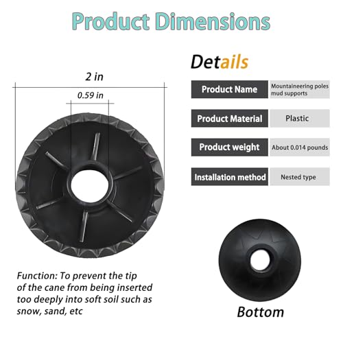 6Pcs Trekking Pole Tips Replacement Protectors, Rubber Feet for Hiking Pole Tips Rubber Tips Accessories, Fits Most Standard Walking Sticks Shock Absorbing(11mm/0.43" Hole Diameter) - size: 137