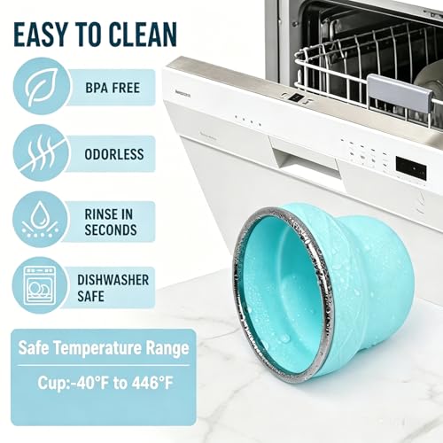Collapsible Travel Cup 7oz Silicone Foldable Water Cup, Cute Ice Cream Cone Shape, Macaron Colors, BPA-Free with Lid - Portable Drinking Cup for Camping, Hiking & Outdoor Travel (Blue) - color: Blue