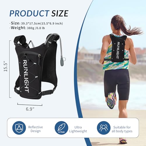 Runlight Running Vest,Lightweight Adjustable Chest Pack with Pistol Holster, Pack with 1.5L Water Bladder, Reflective Running Hydration Vest - color: Black