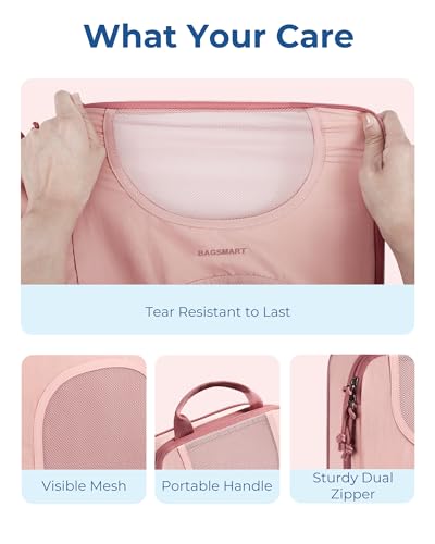 BAGSMART 6 Set Compression Packing Cubes, Travel Luggage Organizer Bags - color: 02-Baby Pink