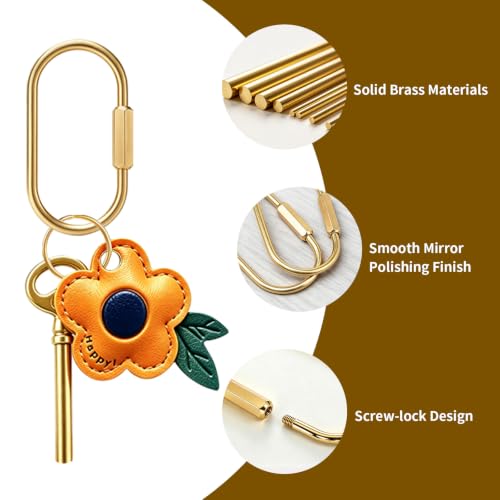 6 Pcs Brass Key Rings Bulk – Gold Carabiner with Secure Screw Lock, Keychain Carabiner Clips for Keys, Bag Charm Clip for Purse Accessories, Small Carabiner for DIY & Crafts