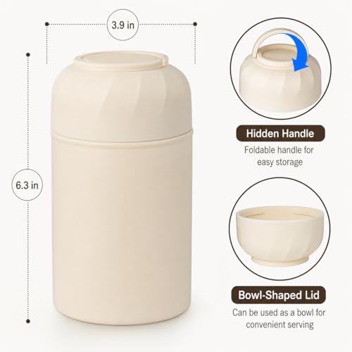 Thermo for Hot Food & Drinks, Thermo Lunch Box, 17oz Vacuum Insulated Food Container with Spoon&Drawstring Bag, Soup Thermo for Adults, White - color: White
