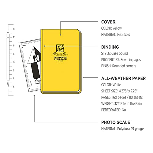 Rite in the Rain Weatherproof Hard Cover Notebook, 4.75" x 7.5", Yellow Cover, Geological Pattern (No. 540F)
