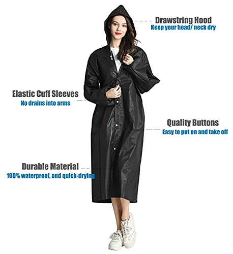 HLKZONE Raincoat, 2 Pack Rain Ponchos for Adults Travel Rain Jacket Packable Rain Coats for Women with Drawstring Hood - color: H-sapphire+black