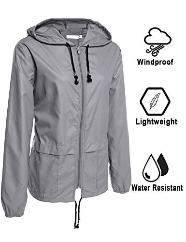 Avoogue Raincoat Women Lightweight Waterproof Rain Jackets Packable Outdoor Hooded Windbreaker - color: Gray, size: Medium