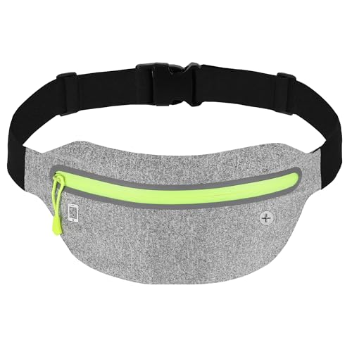 Running Belt Slim, Light Running Belts for Phone with Reflective Strip, Running Fanny Pack Sweatproof with Headphone Jack, Running Pouch Separate Pockets for Workouts, Trips (Light Gray)