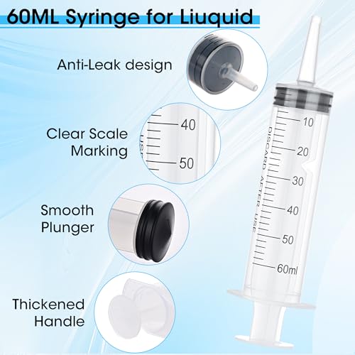 3 Pack 60mL Plastic Syringes for Liquid - Large Syringe Without Needle for Liquid, Measurement & Scientific Labs - style: 60 ml