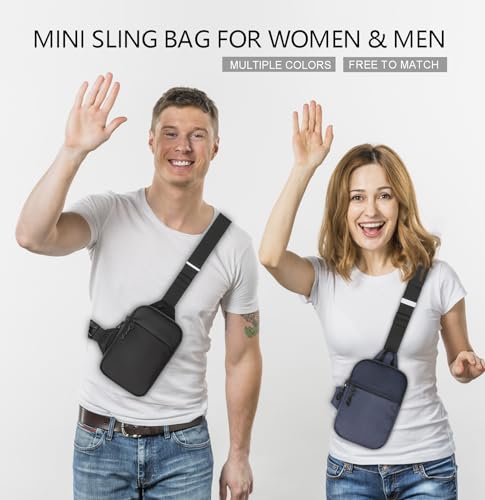 higouta Mini Sling Bag for Men Women, Small Crossbody Casual Utility Chest Phone Bag for Travel Workout - color: Nave Blue
