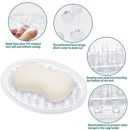 2 Pieces Plastic Soap Dish Clear Bar Holder Tray Self Draining Soap Saver with Holes Soap Container for Bathroom Counter, Kitchen