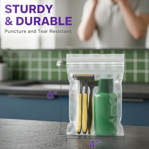 Heavy Duty Zip Seal Lock Bags, 4"x6" Extra Thick Storage Bags, 50 Pack | Small, Waterproof, Reusable Clear Poly Plastic Baggies, Resealable Zipper, for Tools, Parts, Hardware, Jewelry, Food & Snacks - size: 4"x6"