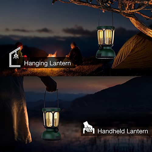 Raynic 6000 LED Camping Lantern, 650LM Hand Crank Solar Battery Powered Rechargeable Lantern, Emergency Lights for Home Power Failure, Hurricane, USB Cable Included - size: GREEN