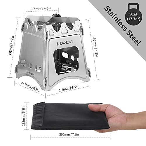 Lixada Camping Wood Stove Folding Lightweight Stainless Steel Wood Burning Stoves Portable Backpacking Stove for Outdoor Camping Hiking Backpacking Picnic Hunting BBQ - color: Large-6.5*6.5*7.7in