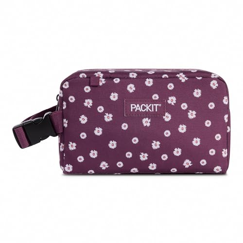 PackIt Freezable Snack Box, Ditsy Daisy Plum | Built-in ice packs, EcoFreeze+ Technology, Mini cooler, Office snacks, Small lunches, Buckle handle, Collapsible, Reusable - color: Ditsy Daisy Plum