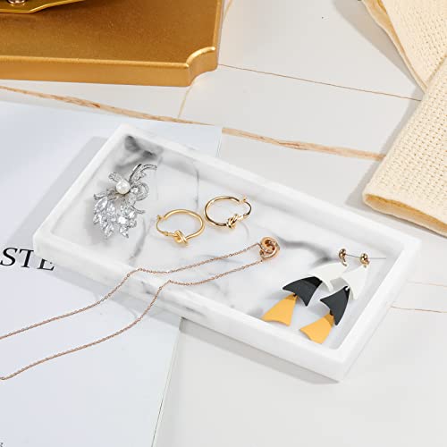 Luxspire Resin Bathroom Tray for Countertop Organizer, Mini, White Marble | 8 x 4 inch, non-slip waterproof resin, easy wipe clean, fits bath kitchen vanity, holds jewelry toiletries soap - color: Marble White, size: Mini