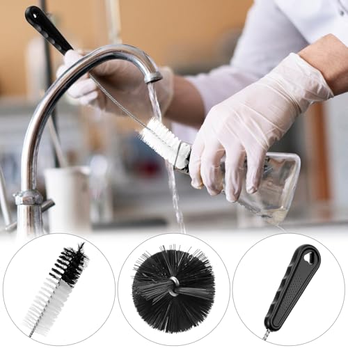 QWORK 12Pcs Tube Pipe Cleaner Kit, 15.75" Long Handle Brush, 5.25 Ft Flexible Dual-Head Cleaner & 10 Multi-Size Nylon Brushes for Narrow Neck Bottles, Curved Glass, Feeders