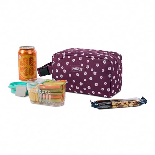 PackIt Freezable Snack Box, Ditsy Daisy Plum | Built-in ice packs, EcoFreeze+ Technology, Mini cooler, Office snacks, Small lunches, Buckle handle, Collapsible, Reusable - color: Ditsy Daisy Plum