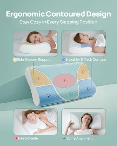 Releep Cervical Neck Pillow, Side Sleeper Pillow for Neck Pain Relief, Adjustable Contour Pillow for Sleeping, Ergonomic Memory Foam Pillow, Orthopedic Cooling Pillow Back Stomach Sleeping, Queen Size - size: Queen Size: 23.6"L x 13.8"W Medium