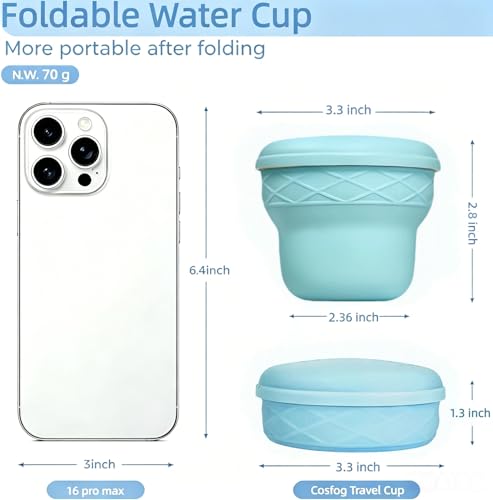 Collapsible Travel Cup 7oz Silicone Foldable Water Cup, Cute Ice Cream Cone Shape, Macaron Colors, BPA-Free with Lid - Portable Drinking Cup for Camping, Hiking & Outdoor Travel (Blue) - color: Blue