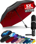 Strongest Windproof Travel Umbrella (Compact, 100MPH Wind-Tested), Light, Portable, One-Handed Use, Automatic Folding Rain Umbrella, Durable, Premium Grip, Fits Car & Backpack - color: 1-pack Burgundy (black / red)