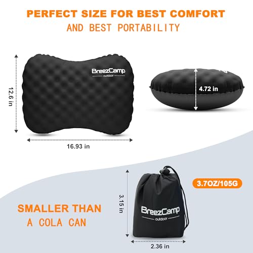 Camping Pillow with Soft Cover, Lightweight Inflatable Pillow for Neck Lumbar Support,Upgrade Backpacking Pillow,Washable Travel Air Pillows for Hiking, Backpacking, Airplane, Beach, Black - color: Black1