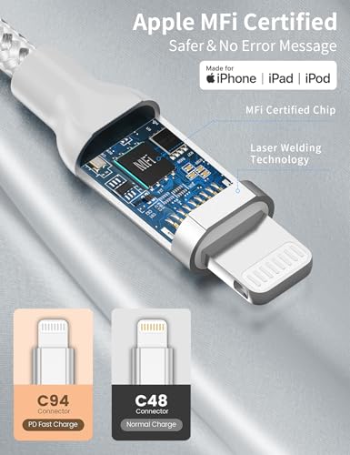 2Pack MFi Certified 3ft USB-C to Lightning Cable for iPhone 14/13/12, iPad - size: 3FT Silver
