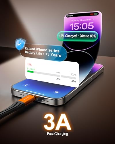 Silicone USB C Cable Short 6 Inch, 60W Fast Charging USB A to Type-C Cable - color: Orange, size: 0.5 Ft.