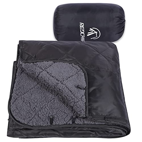 REDCAMP Large Camping Blanket with Sherpa Lining, Black 79"x79" - color: Black, size: 79"x 79"