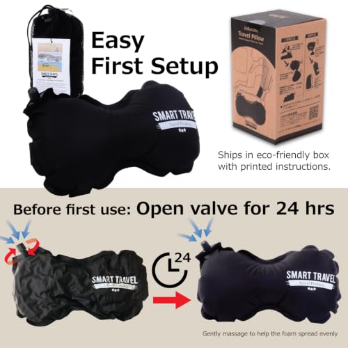 SmartTravel Inflatable Lumbar Support Travel Pillow for Airplane Seat | Adjustable back support cushion for long flights, office & car; eases lower back discomfort; self-inflates, packs small