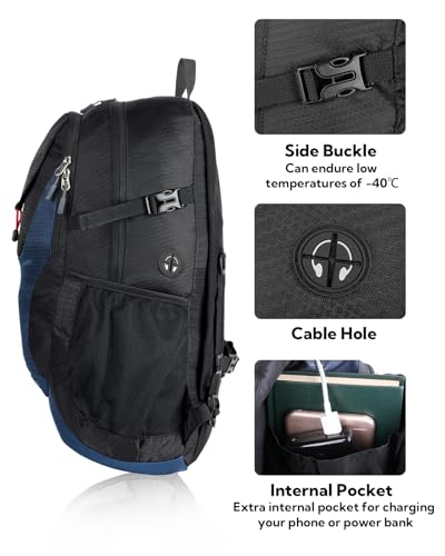 WATERFLY Lightweight Packable Hiking Backpack, 30L Day Pack | Foldable, Water Resistant Travel Daypack with Multiple Pockets, Wet Pocket, Ultralight Day Pack for Woman Man, Everyday Carry - color: Blue & Black