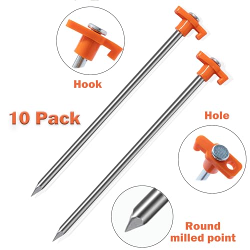 Cheardia 10 Pack Tent Stakes Heavy Duty, 9.75 Inch Yard Stakes Non-Rust Metal Tent Pegs Ground Stakes Tent Spikes for Camping Patio, Garden, Canopies, Grassland, Outdoor,Orange - color: Orange 10pcs