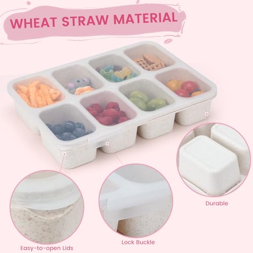MaMix Snackle Box Container,Leak-Proof Snack Box 8 Compartment Divided Serving Tray with Lid, Dishwasher Safe Food Containers for Fruit Candy Snack Nuts Veggie Party (2 PACK) - color: BEIGE+PINK
