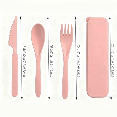 Reusable Wheat Straw Portable Knife Fork Spoons Tableware (Pink, Pink) - color: Pink, Pink