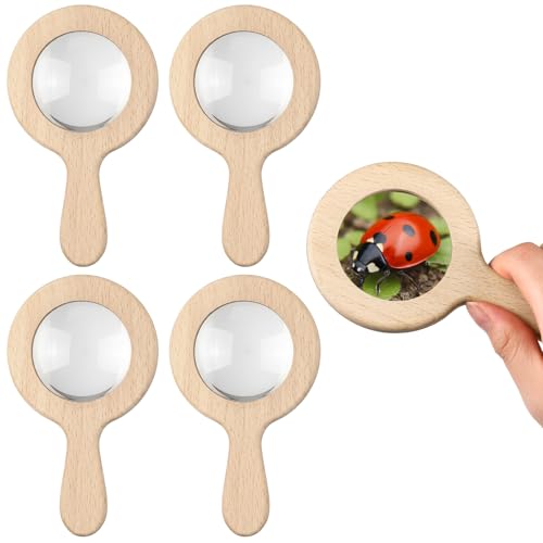 FairySandy Wooden Magnifying Glass, Small Wood Handheld Magnifier