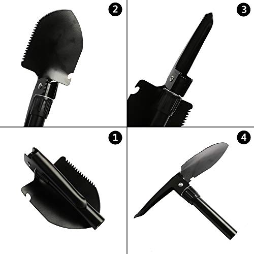 Military Small Folding Camping Shovel, Mini Compact Pickaxe with Carrying Pouch for Gardening, Off Road, Hunting, Car Emergency, Remove Ice (Black) - color: Black