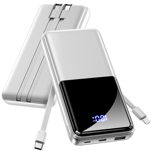 CFIAI Portable Charger 15000mAh Slim Power Bank with Built in Cables | 22.5W Fast Charge, Travel Essential, 50% Larger Capacity USB C Battery Pack for iPhone Samsung Android, Platinum - color: Platinum