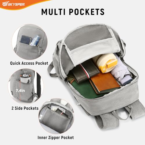 SKYSPER Anti Theft Hiking Backpack, 20L RFID Packable Travel Daypack, Lightweight Foldable Back Pack for Walking Daytrip - color: Grey, size: Medium